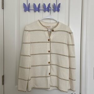 Vintage Vivanti women’s cream gold embroidered button up thick‎ knit top sweater